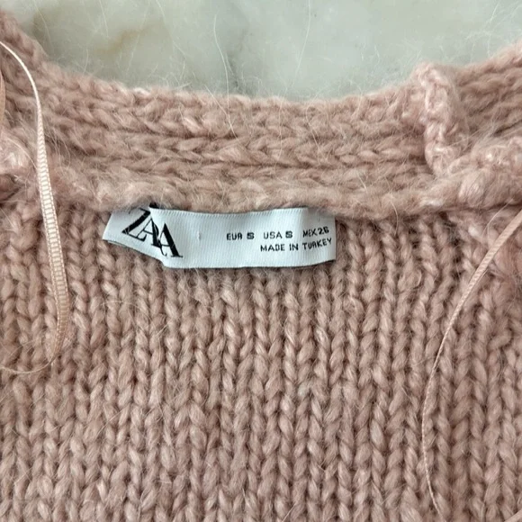 Zara Jewel Button Knit Cardigan Blush Pink Knit Sweater Size Small Loose Fit - Picture 13 of 16